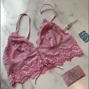 FREE PEOPLE CAROLINE RIBBED LACE UP BRA LILAC